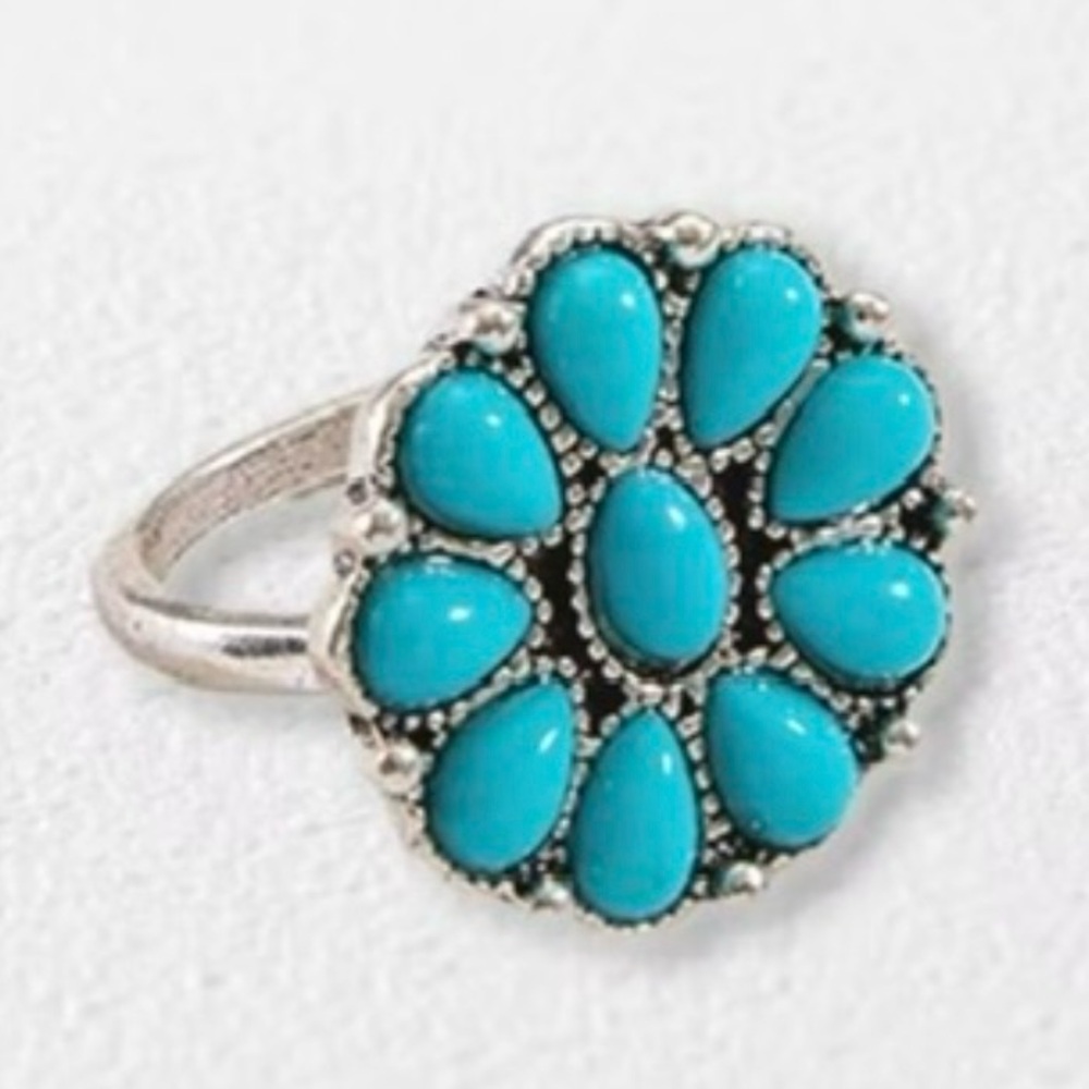 * Turquoise Silver Adjustable Ring NEW